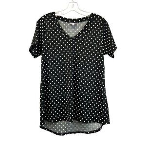 LuLaRoe V-Neck Short Sleeve Ribbed Polka Dot Top Black/White Size Small